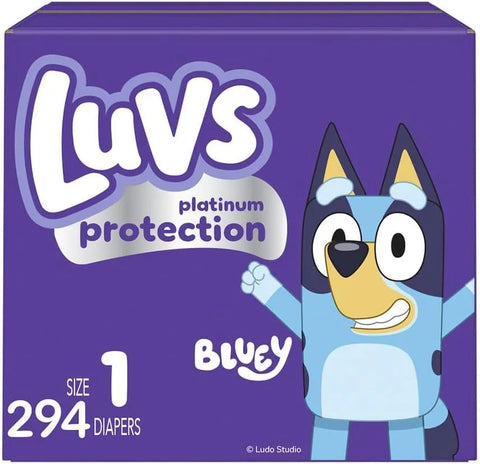 Luvs Size 1 Baby Diapers, Platinum Protection Bluey Diapers for Day & Night,Size 1 (8-14 lbs), 294 Count