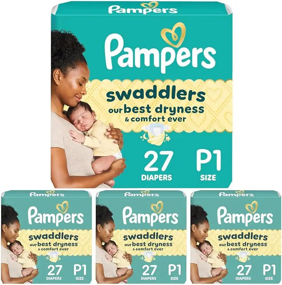 Pampers Swaddlers Diapers, Size P1 (<6 Ibs), Hypoallergenic, Absorbent, Keeps Baby Dry and Comfortable, Skin Safe Disposable Preemie Diaper 27 Count (Pack of 4)