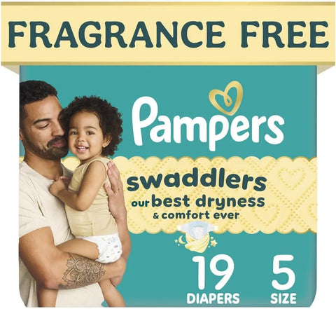 Pampers Swaddlers Diapers, Size 5 (20-37 lbs), 19 Count, Hypoallergenic, Absorbent, Keeps Baby Dry and Comfortable, Skin Safe Disposable Baby Diaper