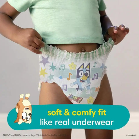 Pampers Easy Ups Pull On Bluey Training Pants Boys and Girls, 3T-4T, One Month Supply (124 Count) with Sensitive Water Based Baby Wipes 4X Pop-Top Packs (336 Count)