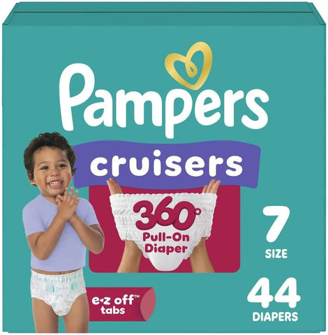 Pampers Diapers - Cruisers 360 - Size 7, 44 Count, Babyproof up to 100% Leakproof Pull-On Diaper