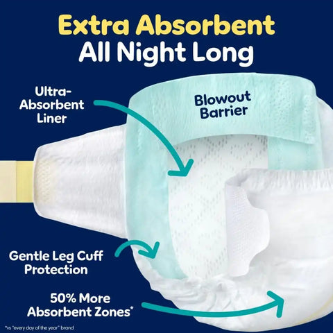 Pampers ZZZ Overnight Diapers, Size 6 (35+ lbs), 72 Count, Nighttime Protection Disposable Baby Diaper, Night Time Leak and Skin Protection