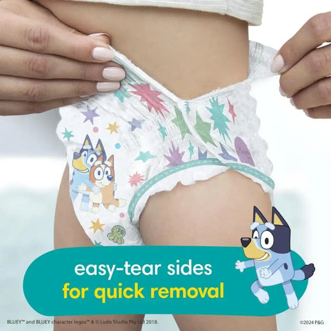 Pampers Easy Ups Pull On Bluey Training Pants Boys and Girls, 3T-4T, One Month Supply (124 Count) with Sensitive Water Based Baby Wipes 4X Pop-Top Packs (336 Count)