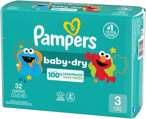 Pampers Diapers - Baby Dry - Size 3, 32 Count, Absorbent Disposable Infant Diaper (Packaging May Vary)