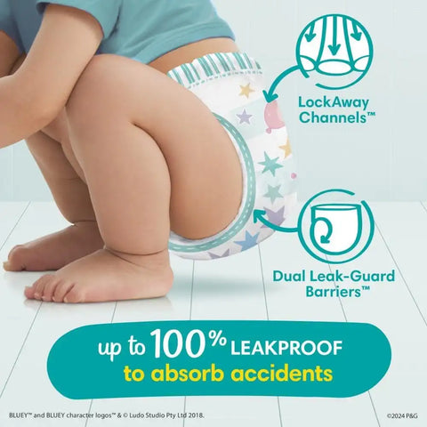 Pampers Easy Ups Pull On Bluey Training Pants Boys and Girls, 3T-4T, One Month Supply (124 Count) with Sensitive Water Based Baby Wipes 4X Pop-Top Packs (336 Count)