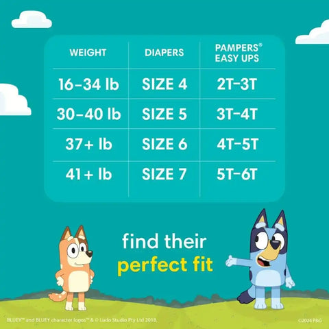 Pampers Easy Ups Pull On Bluey Training Pants Boys and Girls, 3T-4T, One Month Supply (124 Count) with Sensitive Water Based Baby Wipes 4X Pop-Top Packs (336 Count)