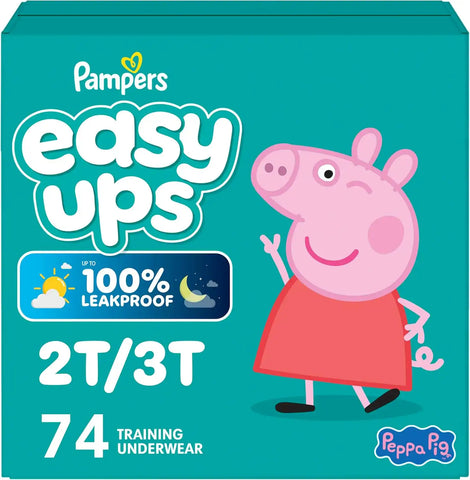 Easy Ups Girls & Boys Potty Training Pants, Size 4 (2T3T), 74 Count, Peppa Pig Absorbent Training Underwear, Up to 100% Leakproof Day and Night, Hypoallergenic