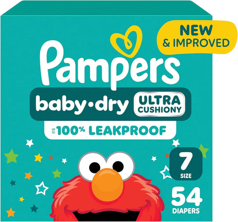 Pampers Diapers - Baby Dry - Size 7, 54 Count, Absorbent Disposable Infant Diaper (Packaging May Vary)