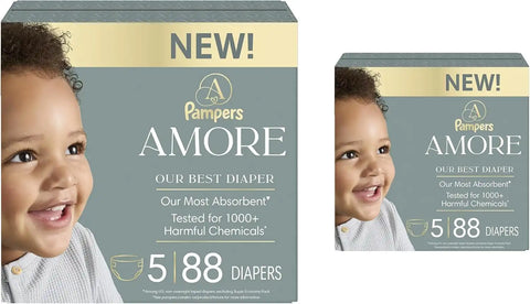 Pampers Amore Diapers Size 5, 2 x 88 Count, with Pampers Aqua Pure Water Based Baby Wipes 12X Flip-Top Packs (672 Count)