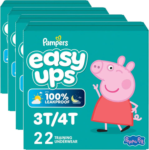 Easy Ups Girls & Boys Potty Training Pants, Size 5 (3T4T), Peppa Pig Absorbent Training Underwear, Up to 100% Leakproof Day and Night, Hypoallergenic 22 Count (Pack of 4)