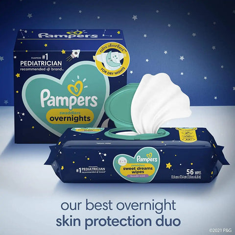 Overnight Diapers Size 4, 58 Count and Baby Wipes - Pampers Swaddlers Overnights Disposable Baby Diapers and Sweet Dreams Wipes, 12X Pop-Top (672 Count)