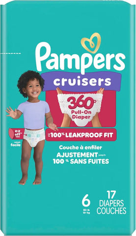Pampers Diapers - Cruisers 360 - Size 6, 17 Count, Babyproof up to 100% Leakproof Pull-On Diaper (Packaging May Vary)