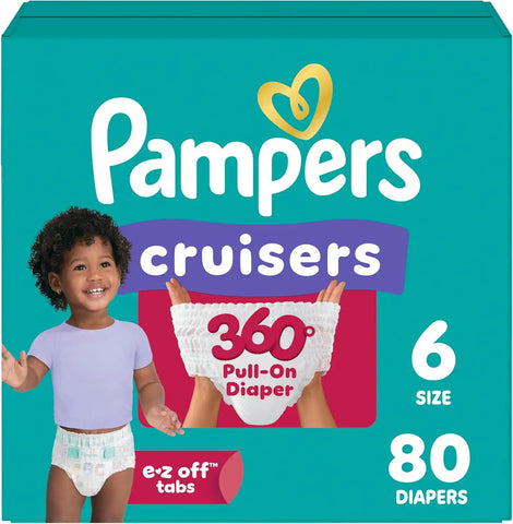 Pampers Diapers - Cruisers 360 - Size 6, 80 Count, Babyproof up to 100% Leakproof Pull-On Diaper