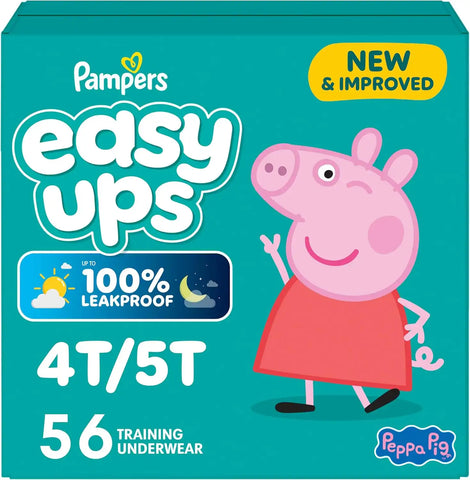 Easy Ups Girls & Boys Potty Training Pants, Size 6 (4T5T), 56 Count, Peppa Pig Absorbent Training Underwear, Up to 100% Leakproof Day and Night, Hypoallergenic