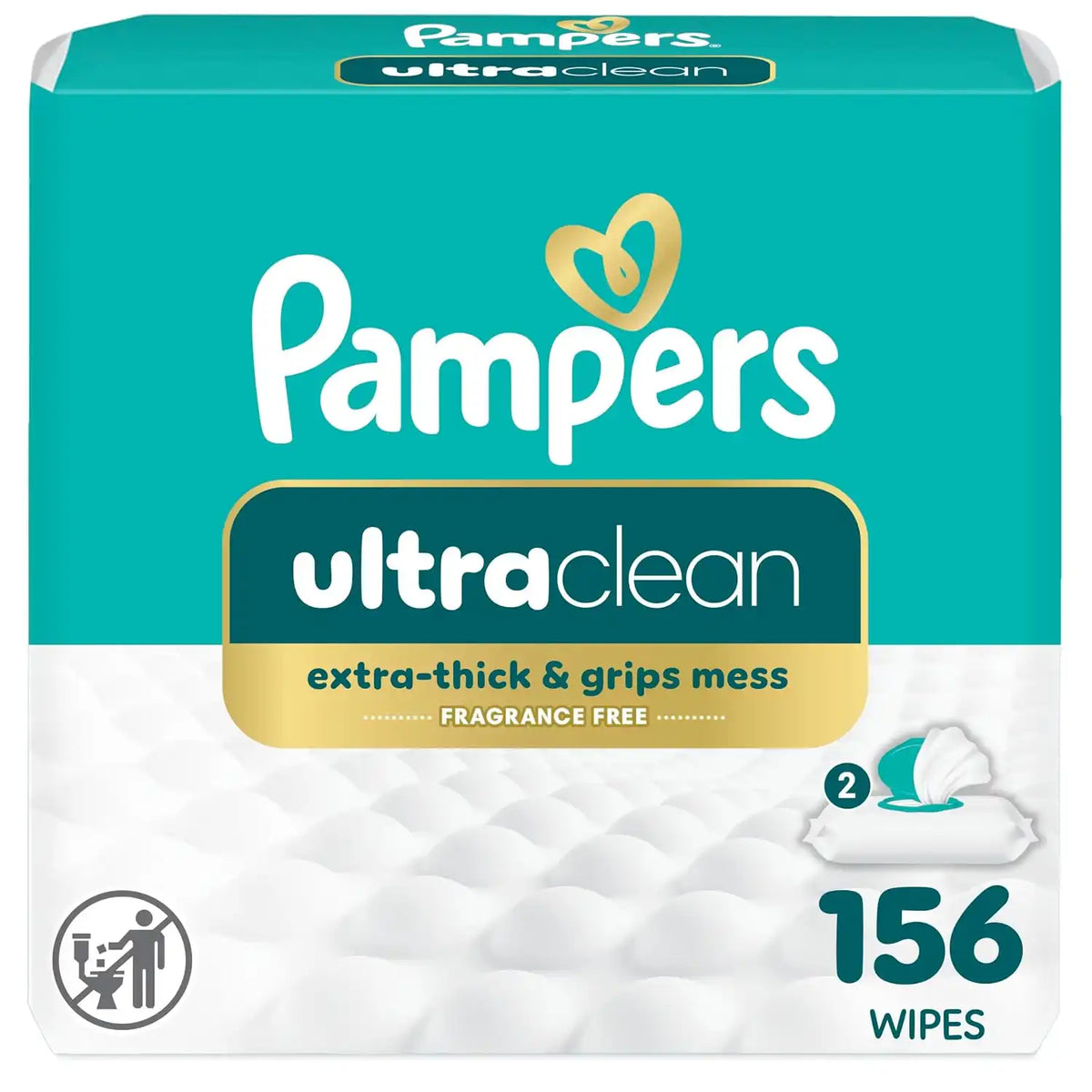 Pampers Ultraclean Baby Wipes (Previously 'Free & Gentle'), 99% Water, Hypoallergenic, Unscented, 100% Plant Based, Plastic-Free, 156 Wipes Total (2X Flip-Top Packs)