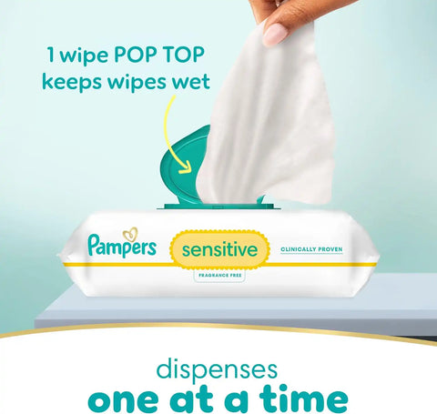 Pampers Sensitive Baby Wipes, Water Based Baby Wipes, Fragrance Free and Hypoallergenic, 588 Wipes Total (7X Refill Packs) [Packaging May Vary]