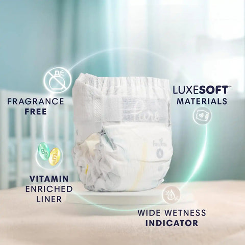 Pampers Pure Baby Diapers, Size 6 (35+ lbs), 72, Up to 100% Leakproof, Premium Hypoallergenic Soft Diapers