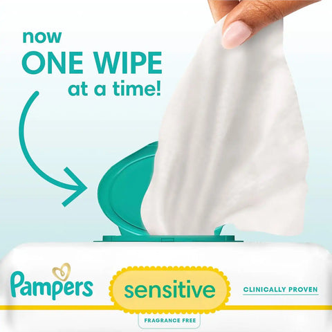 Pampers Sensitive Baby Wipes, Clinically Proven, Fragrance Free, Unscented, Water Based, Hypoallergenic, Multi-Use, Hand Wipes 336 Wipes Total (6X Flip-Top Packs) [Packaging May Vary]