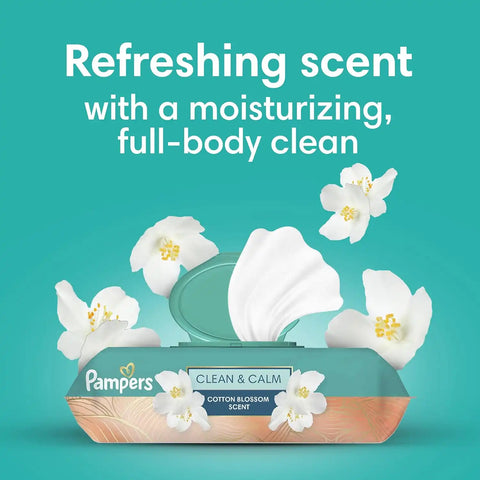 Pampers Wipes, Clean & Calm, Cotton Blossom Scent, 118 Wipes Total (3x Pop-Top Packs)
