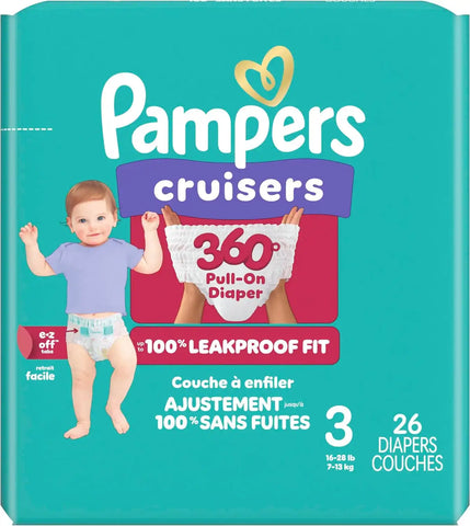 Pampers Cruisers 360 Diapers - Size 3, 26 Count, Pull-On Disposable Baby Diapers, Gap-Free Fit