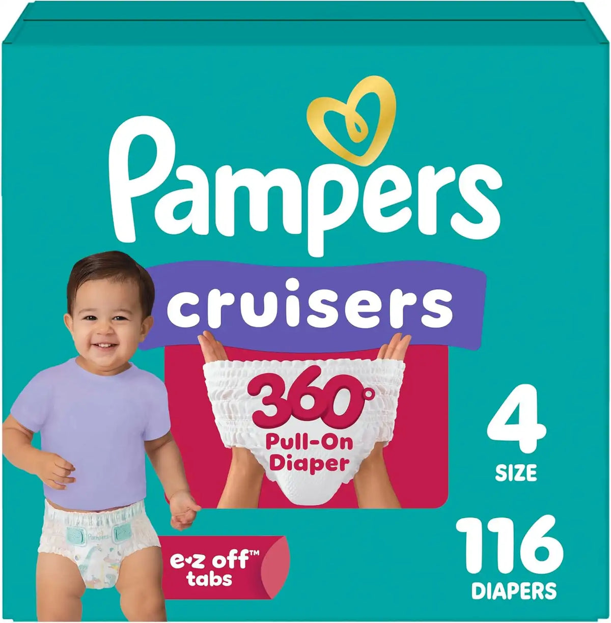 Pampers Diapers - Cruisers 360 - Size 4, 116 Count, Babyproof up to 100% Leakproof Pull-On Diaper