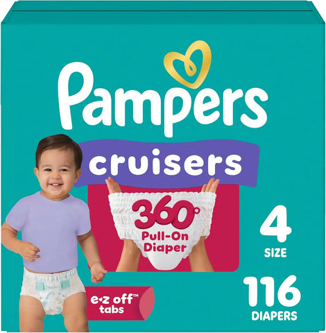 Pampers Diapers - Cruisers 360 - Size 4, 116 Count, Babyproof up to 100% Leakproof Pull-On Diaper