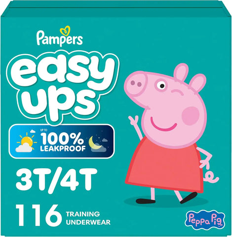 Easy Ups Girls & Boys Potty Training Pants, Size 5 (3T4T), 116 Count, Peppa Pig Absorbent Training Underwear, Up to 100% Leakproof Day and Night, Hypoallergenic