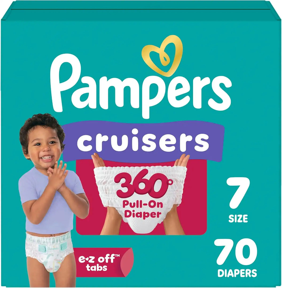 Pampers Diapers - Cruisers 360 - Size 7, 70 Count, Babyproof up to 100% Leakproof Pull-On Diaper