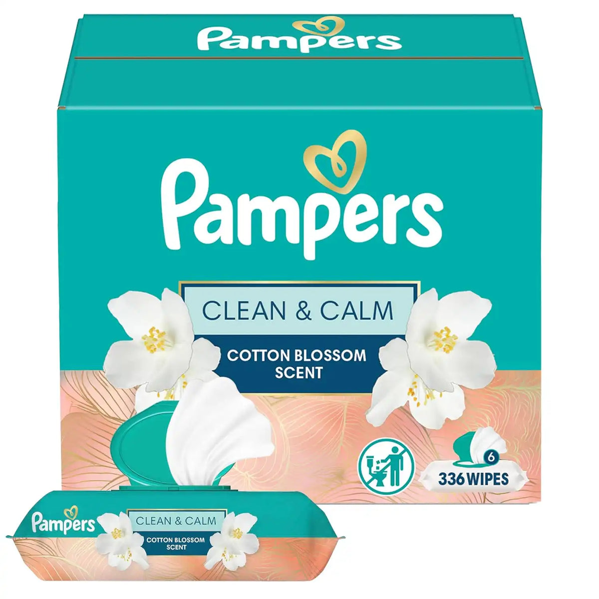 Pampers Wipes, Clean & Calm, Cotton Blossom Scent, 336 Wipes Total (6x Pop-Top Packs)
