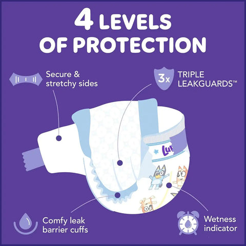 Luvs Size 4 Baby Diapers, Platinum Protection Bluey Diapers for Day & Night,Size 4 (22-37 lbs), 198 Count