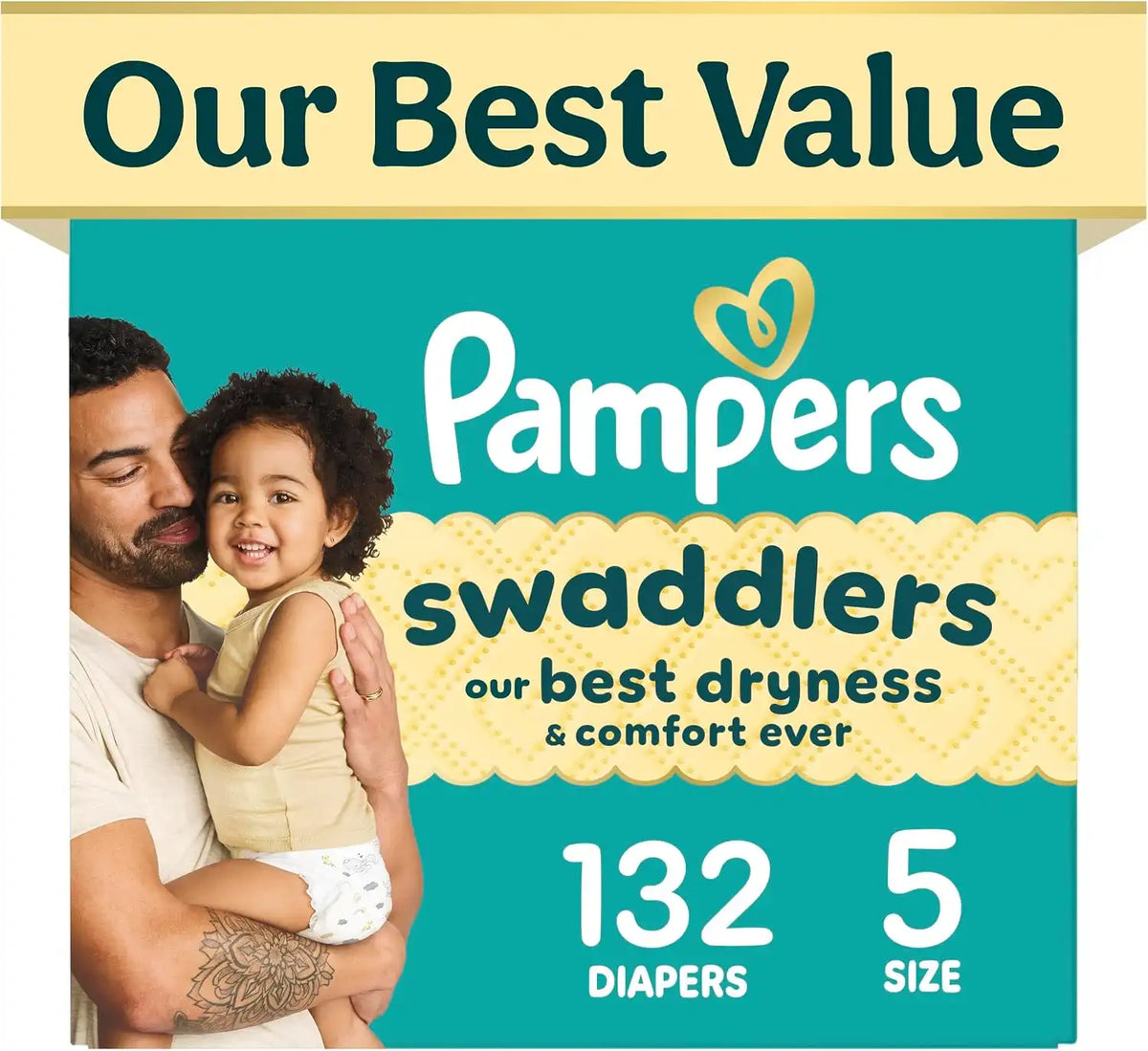 Pampers Swaddlers Diapers, Size 5 (20-37 lbs), 132 Count, Fragrance Free, Hypoallergenic, Absorbent, Pediatrician Recommended, Skin Safe