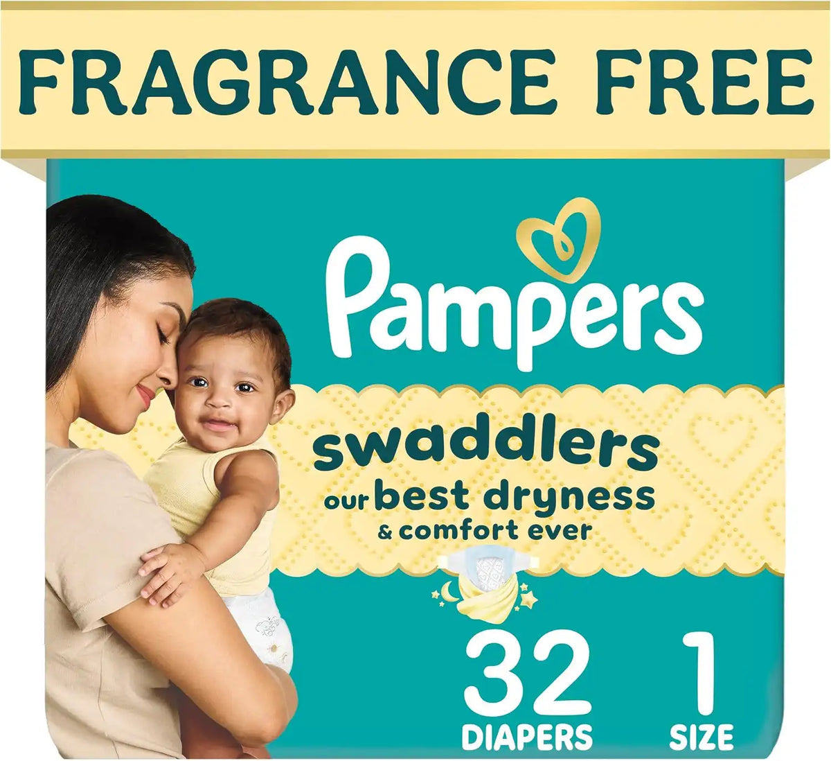 Pampers Swaddlers Diapers, Size 1 (8-14 lbs), 32 Count, Fragrance Free, Hypoallergenic, Absorbent, Pediatrician Recommended, Skin Safe