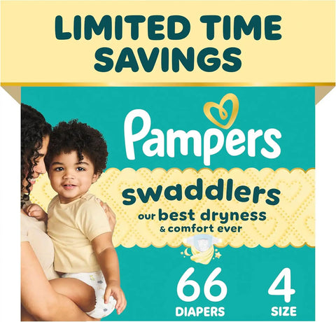 Pampers Swaddlers Diapers, Size 4 (15-34 lbs), 66 Count, Fragrance Free, Hypoallergenic, Absorbent, Pediatrician Recommended, Skin Safe