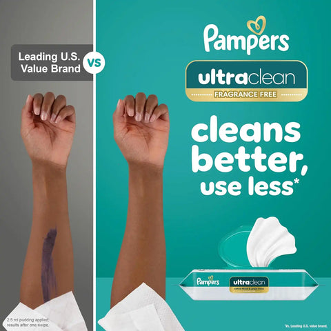 Pampers Ultraclean Baby Wipes (Previously 'Free & Gentle'), 99% Water, Hypoallergenic, Unscented, 100% Plant Based, Plastic-Free, 156 Wipes Total (2X Flip-Top Packs)