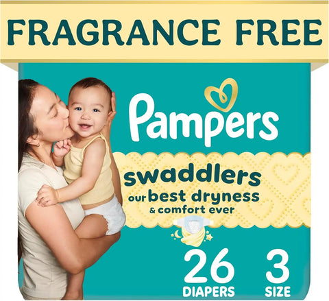 Pampers Swaddlers Diapers, Size 3 (13-26 lbs), 26 Count, Fragrance Free, Hypoallergenic, Absorbent, Pediatrician Recommended, Skin Safe