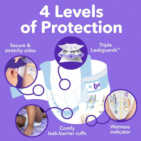 Luvs Size 6 Baby Diapers, Platinum Protection Bluey Diapers for Day & Night,Size 6 (35+ lb), 64 Count