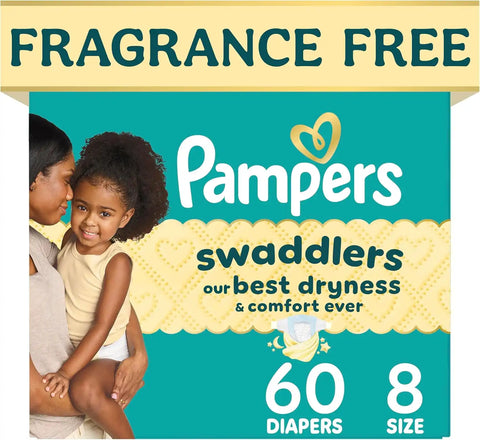 Pampers Swaddlers Diapers, Size 8 (30+ lbs), 60 Count, Fragrance Free, Hypoallergenic, Absorbent, Pediatrician Recommended, Skin Safe