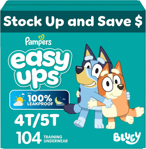 Pampers Training Pants - Easy Ups Boys & Girls Bluey - Size 4T-5T, 104 Count, Children's Potty Underwear (Packaging May Vary)