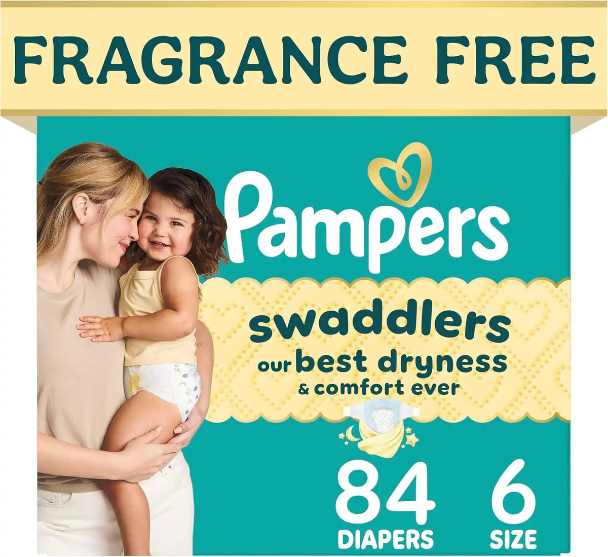 Pampers Swaddlers Diapers, Size 6 (23-44 lbs), 84 Count, Fragrance Free, Hypoallergenic, Absorbent, Pediatrician Recommended, Skin Safe