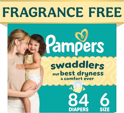 Pampers Swaddlers Diapers, Size 6 (23-44 lbs), 84 Count, Fragrance Free, Hypoallergenic, Absorbent, Pediatrician Recommended, Skin Safe