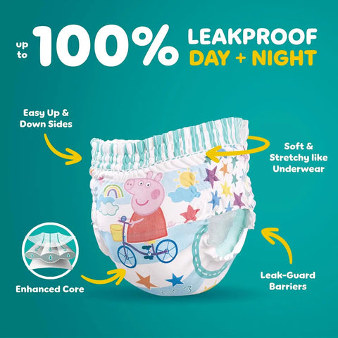 Easy Ups Girls & Boys Potty Training Pants, Size 5 (3T4T), 116 Count, Peppa Pig Absorbent Training Underwear, Up to 100% Leakproof Day and Night, Hypoallergenic