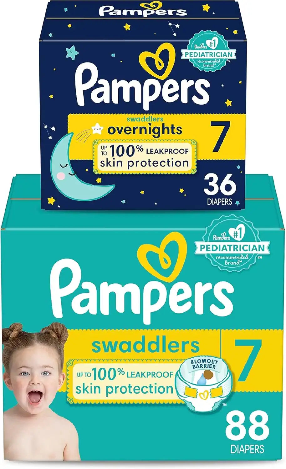 Pampers Disposable Diapers Size 7, Swaddlers 88 Count + Overnight (36 Count)