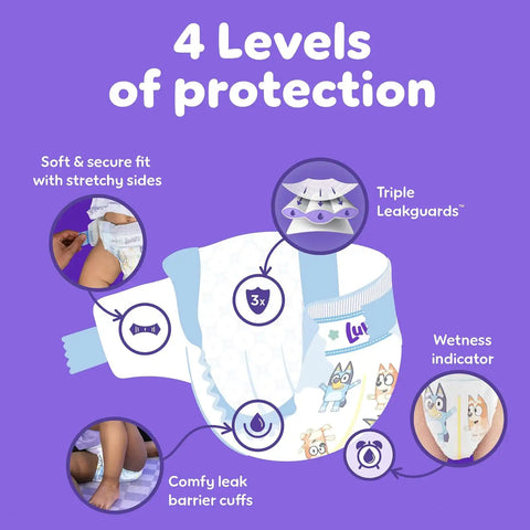 Luvs Size 8 Baby Diapers, Platinum Protection Bluey Diapers for Day & Night,Size 8 (46+ lb), 52 Count