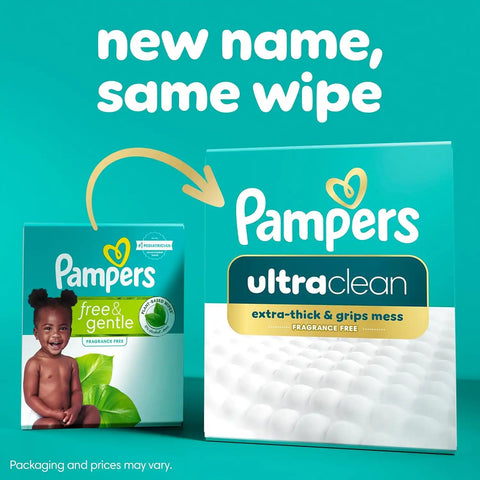 Pampers Ultraclean Baby Wipes (Previously 'Free & Gentle'), 99% Water, Hypoallergenic, Unscented, 100% Plant Based, Plastic-Free, 624 Wipes Total (8X Flip-Top Packs)
