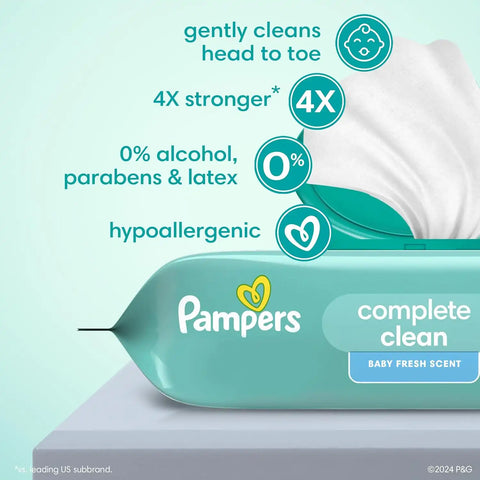 Pampers Baby Wipes, Complete Clean Baby Fresh Scented Wipe, Gently Cleans Head to Toe, 72 Total (1 Flip-Top Packs) (Pack of 8)