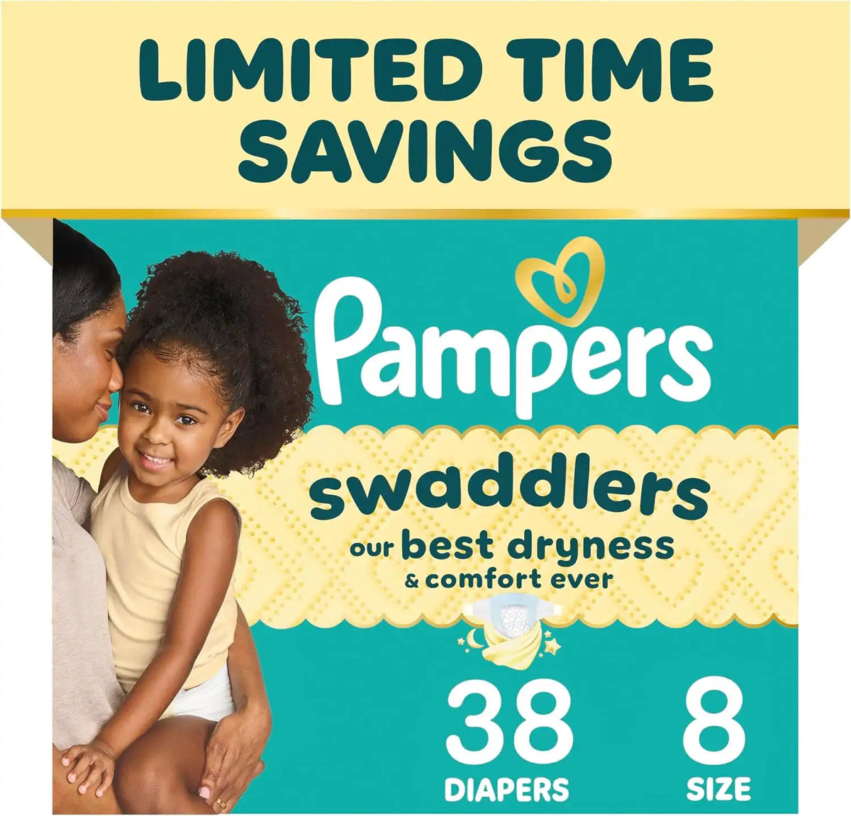 Pampers Swaddlers Diapers, Size 8 (30+ lbs), 38 Count, Fragrance Free, Hypoallergenic, Absorbent, Pediatrician Recommended, Skin Safe