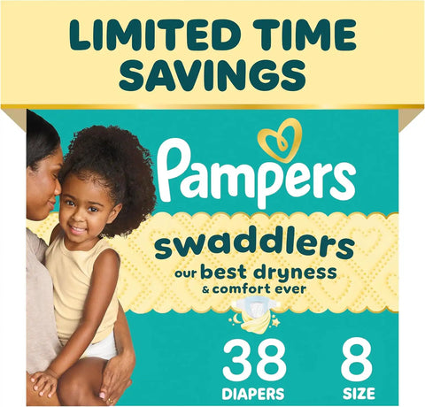 Pampers Swaddlers Diapers, Size 8 (30+ lbs), 38 Count, Fragrance Free, Hypoallergenic, Absorbent, Pediatrician Recommended, Skin Safe