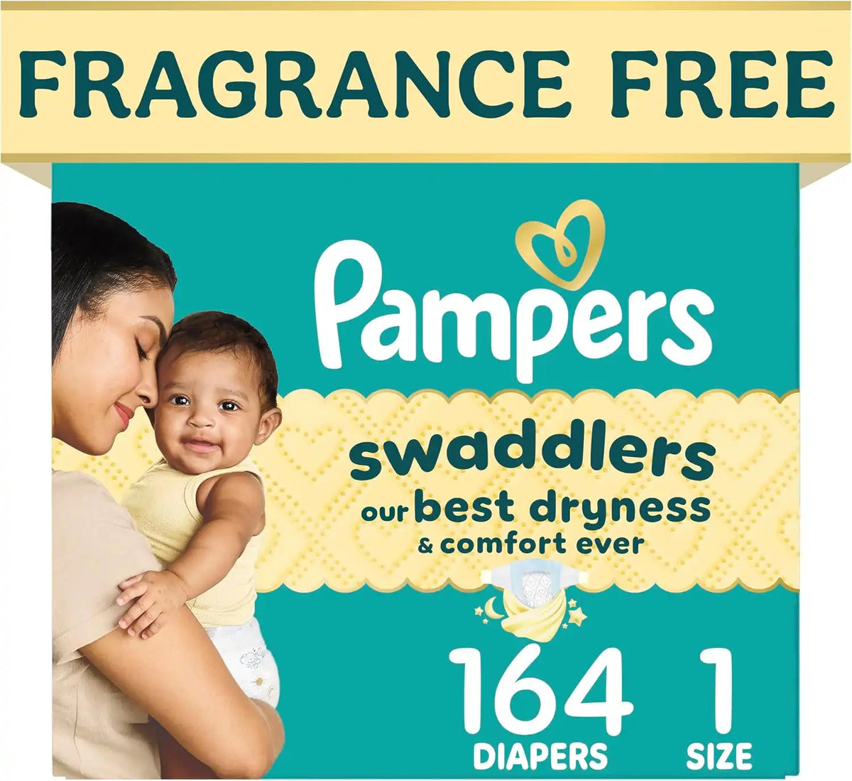 Pampers Swaddlers Diapers, Size 1 (8-14 lbs), 164 Count, Fragrance Free, Hypoallergenic, Absorbent, Pediatrician Recommended, Skin Safe