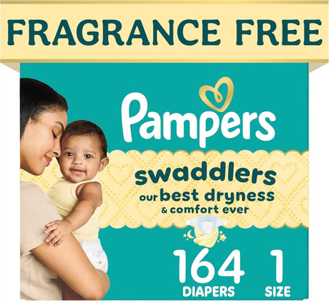 Pampers Swaddlers Diapers, Size 1 (8-14 lbs), 164 Count, Fragrance Free, Hypoallergenic, Absorbent, Pediatrician Recommended, Skin Safe