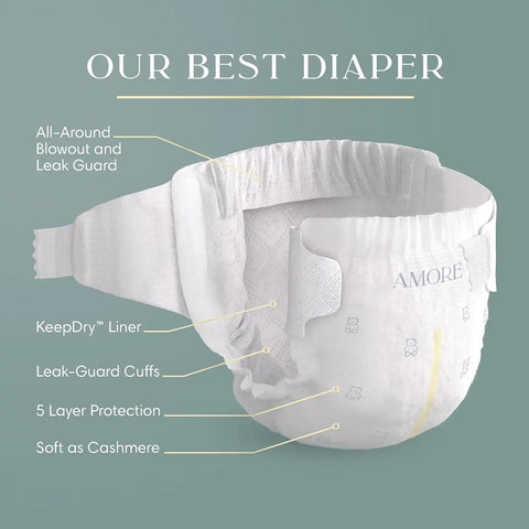 Pampers Amore, Size 5 (20-37 lbs), 88 Count, Our Best Diaper – Hypoallergenic & Fragrance Free, Up to 100% Leakproof, Soft as Cashmere